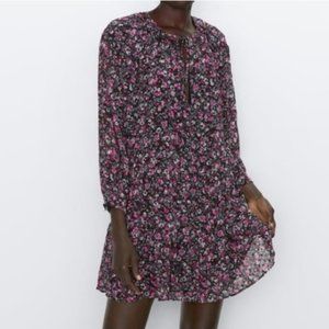 Zara long sleeve, flowy floral print mini dress
